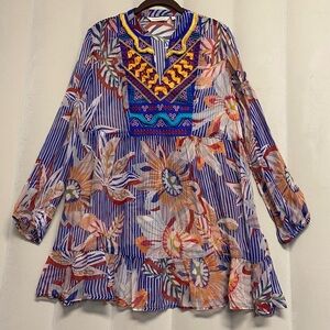 Soft Surroundings Women’s Tunic Large Embroidered Floral Semi Sheer Abstract